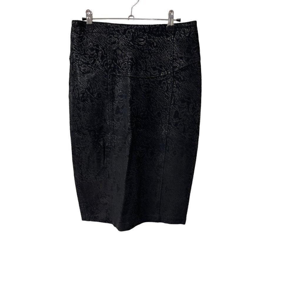 Vintage Leather Pencil Skirt Black Embossed Size 4
